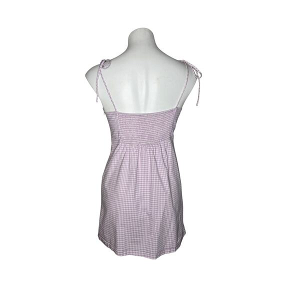 ALL IN FAVOR Gingham Print Sleeveless Smocked Mini Dress Purple & White Size M - Picture 2 of 11